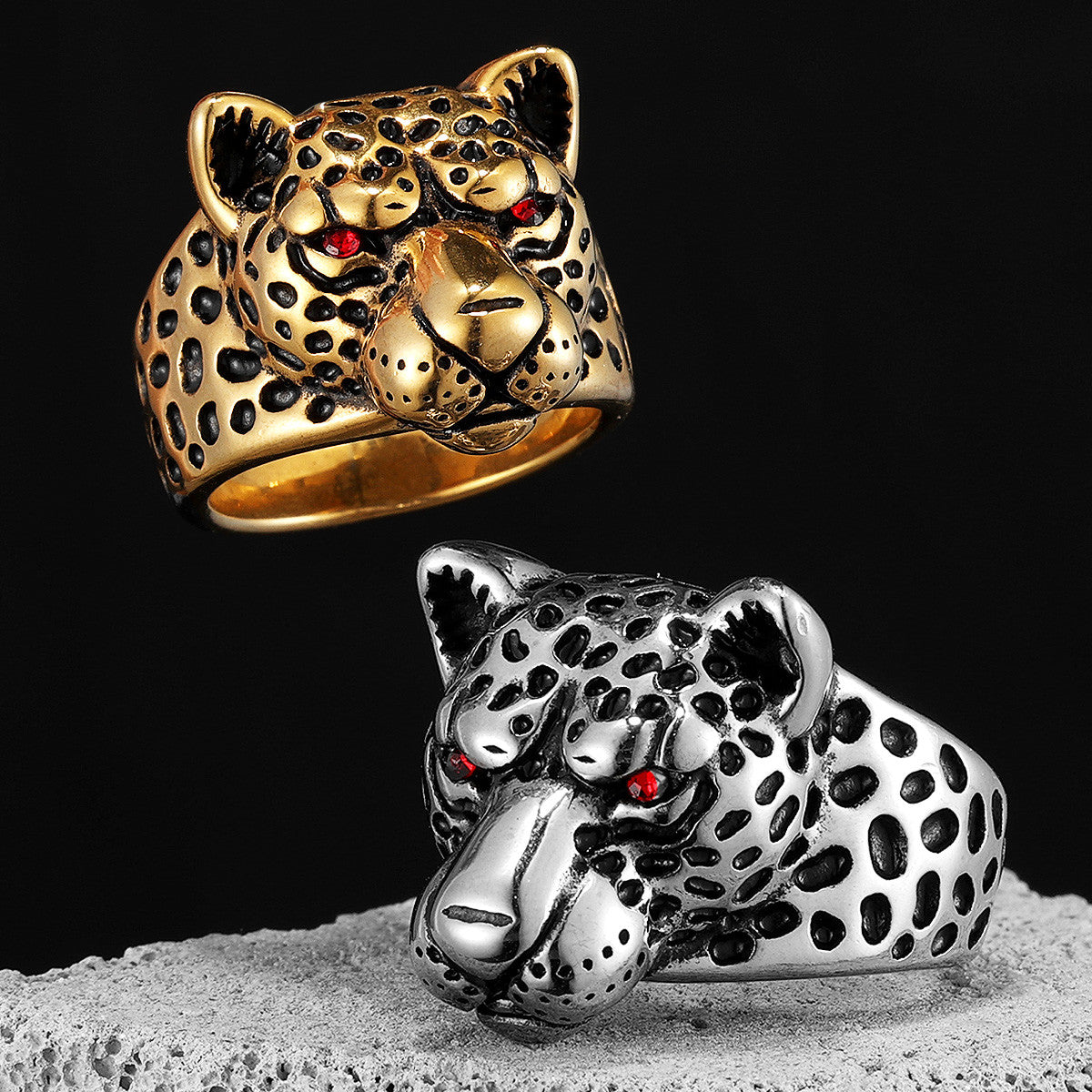 Jaguar | 14k Gold over No Fade 316L Stainless Steel Mens Hip Hop Rings