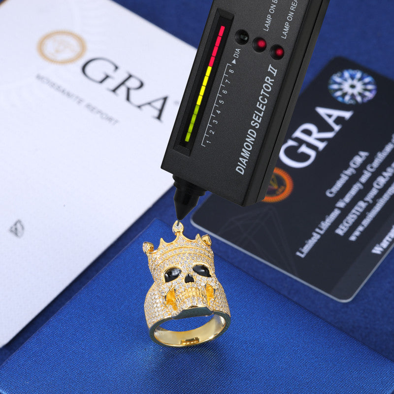 The Death Conqueror | Solid Sterling Silver Moissanite Diamond Crown Skull Hip Hop Ring