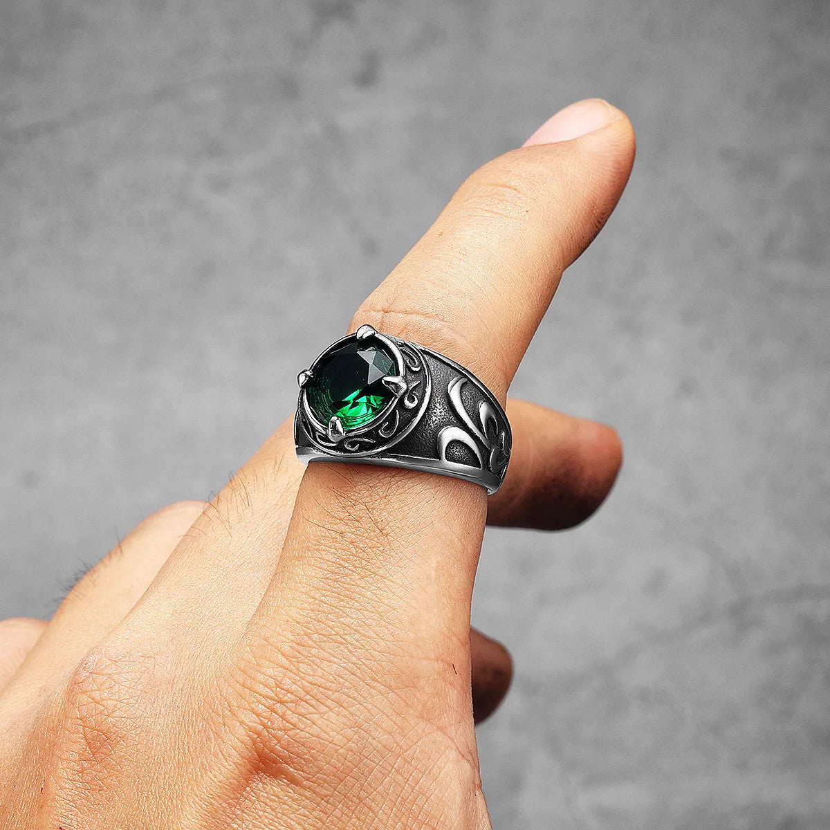 Designer Gems | Solid Stainless Steel Stone Carving Gemstone Men Rings