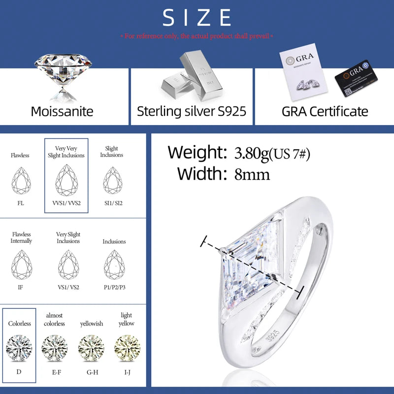 The Lozenge Cut | Moissanite Diamond Solid 925 Sterling Silver Luxury Statement Engagement Ring