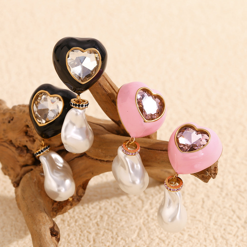 Women's 18k Gold Stainless Steel Baroque Style Imitation Pearl Colorful Drip Oil Earrings