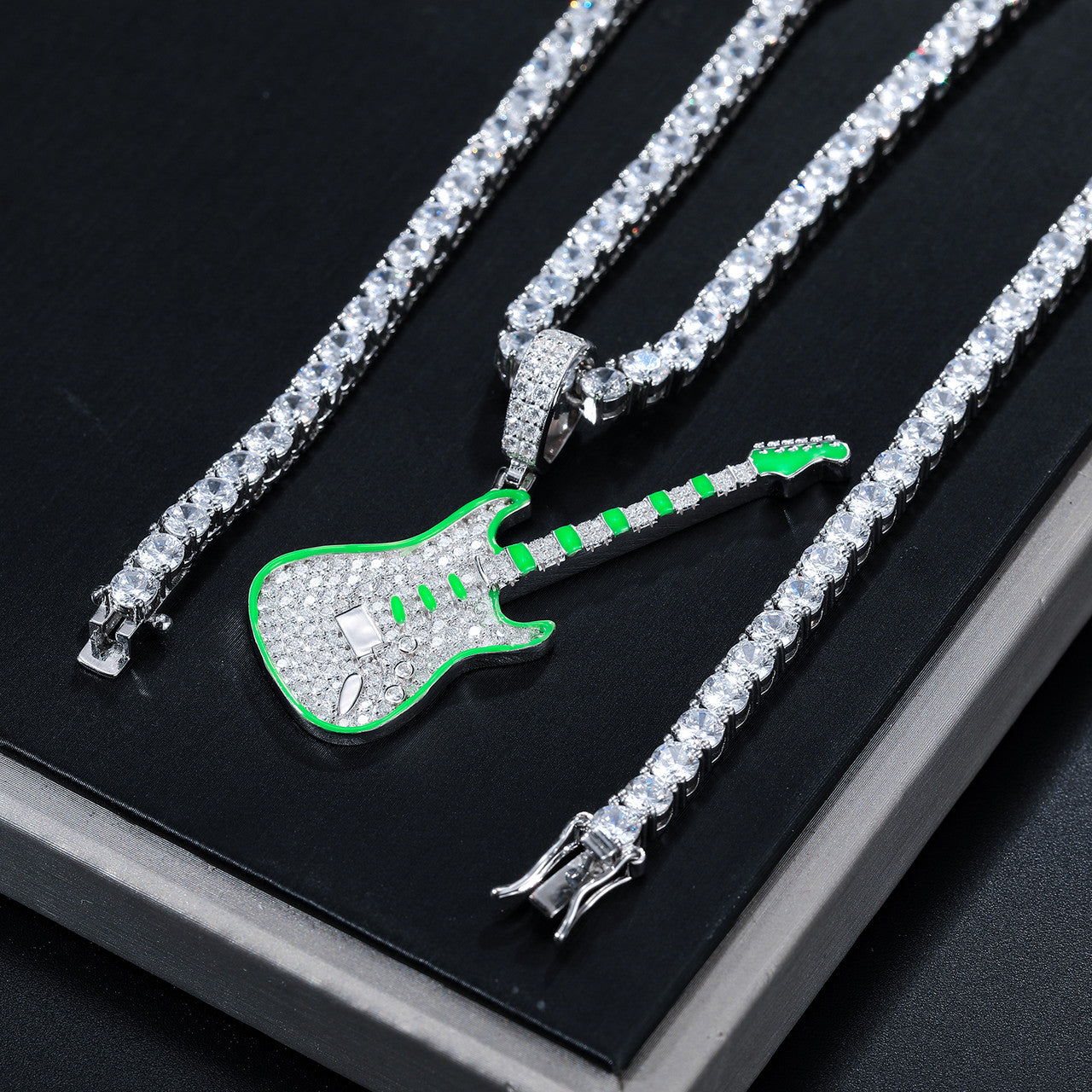 RockStar | Moissanite Diamond Glow In The Dark 925 Sterling Silver Guitar Street Rock Chain