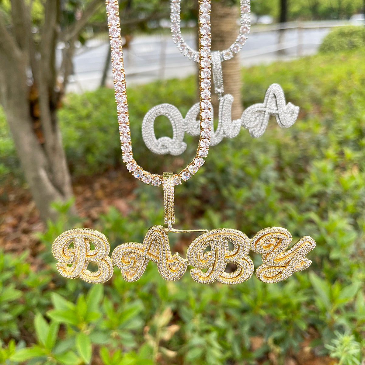 Designer Script | Personalized Gold Silver 4 Prong Set Nameplate Hip Hop Pendant