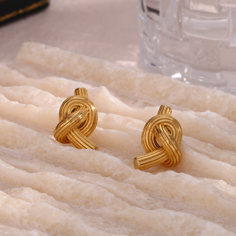 Ladies 18k Gold Stainless Steel Waterproof Texture Knot Stud Earrings