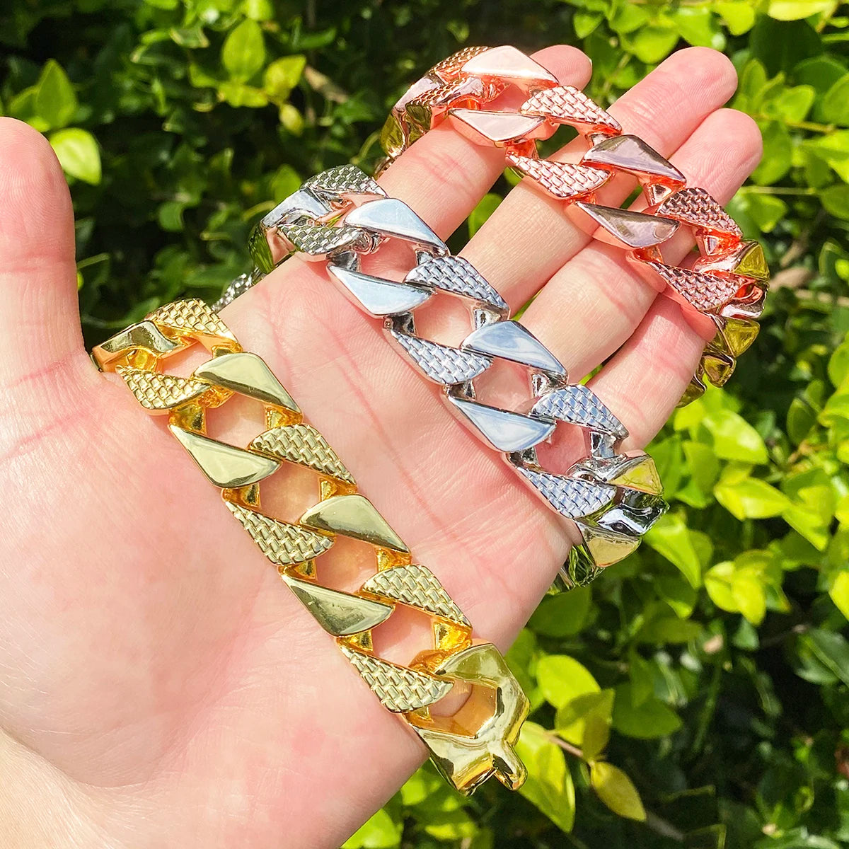 Patterned Cuban | 20mm Belcher Clasp Square Cut Designer Cuban Link Chain Bracelet