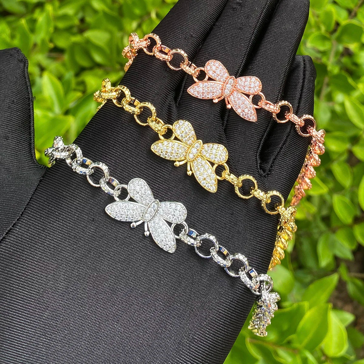 The Enchanted | VVS Diamond CZ Butterfly Iced Rolo Link Belcher Chain Bracelets