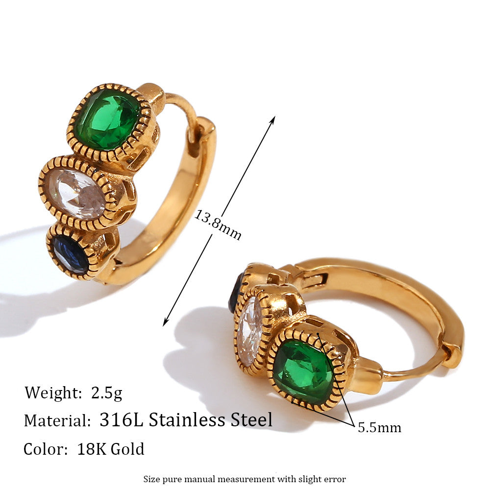18k Gold O-shaped Street Wear Exaggerated Croissant Mini Hollow Stainless Steel Earrings
