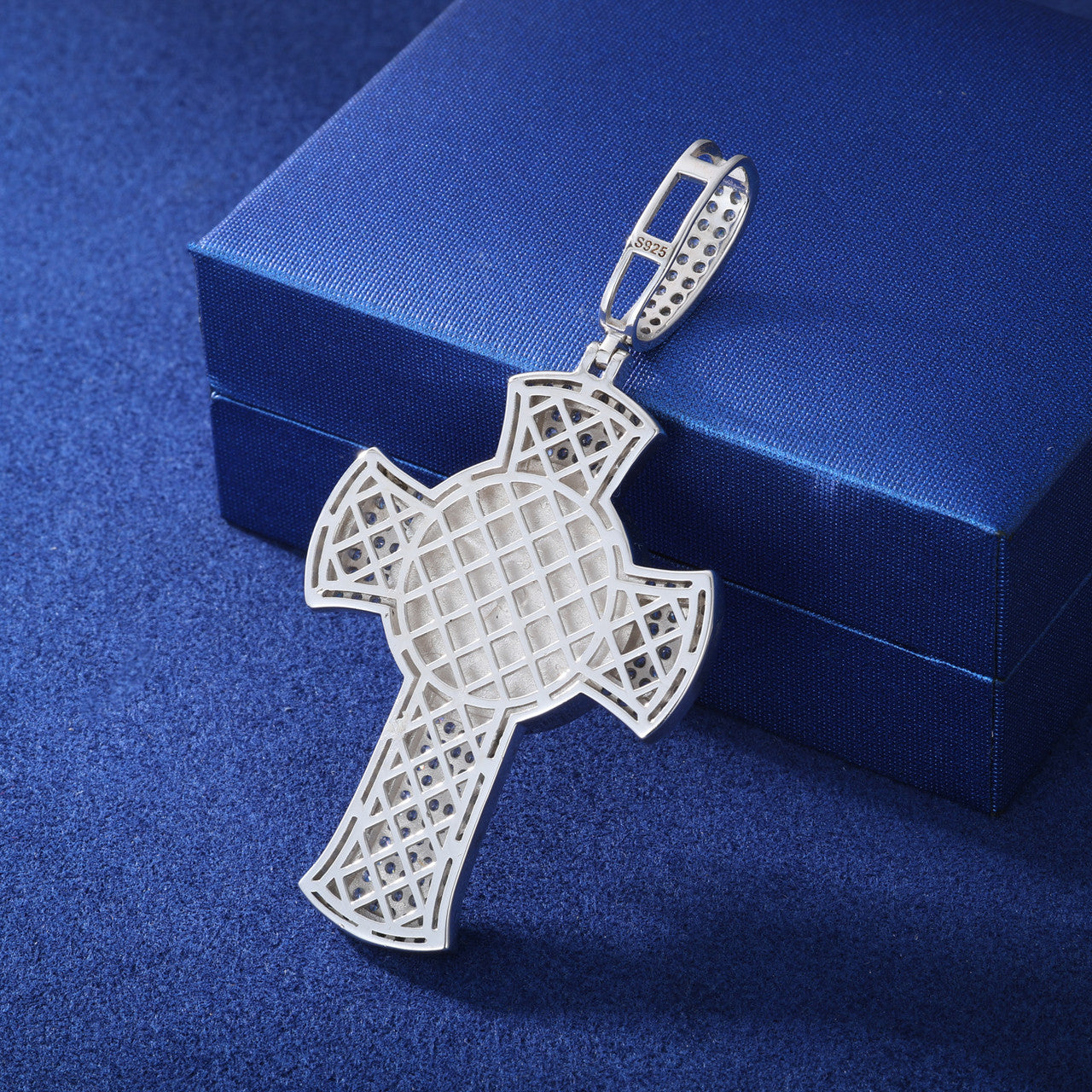 Memory Cross | Moissanite Diamond Solid 925 Silver Custom Photo Cross Iced Pendant