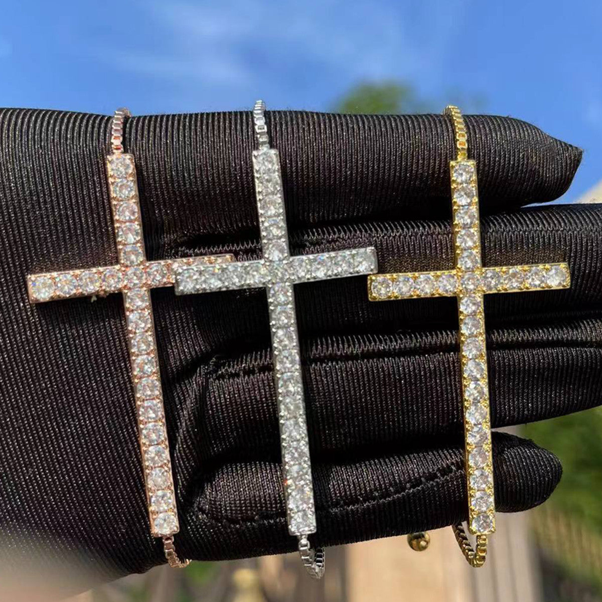 Cross Of Hope | Prong Set 24k 925 Silver Rose Gold Box Chain Bracelet