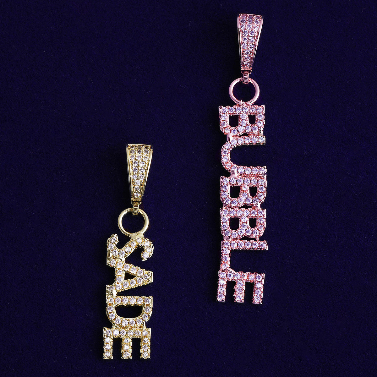 Micro Expression | VVS Diamond CZ Small Custom Vertical Hip Hop Name Plate Pendant