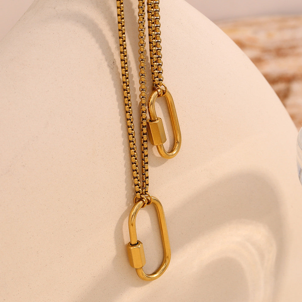 Womens S/L Size 18k Gold Waterproof Handmade Stainless Steel Buckle Pendant Necklace