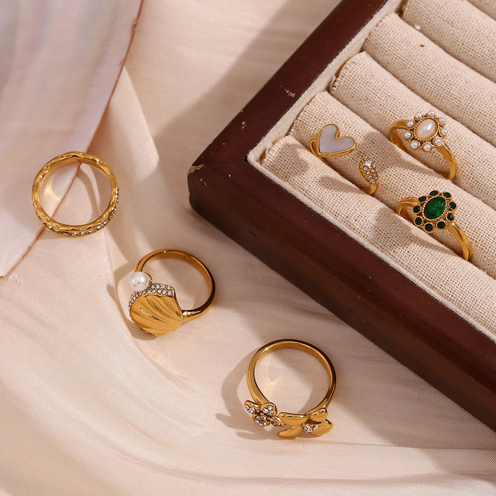 Ladies Stainless Steel Pearl Luxurious Elegant Fashion 18k Gold Waterproof Rings