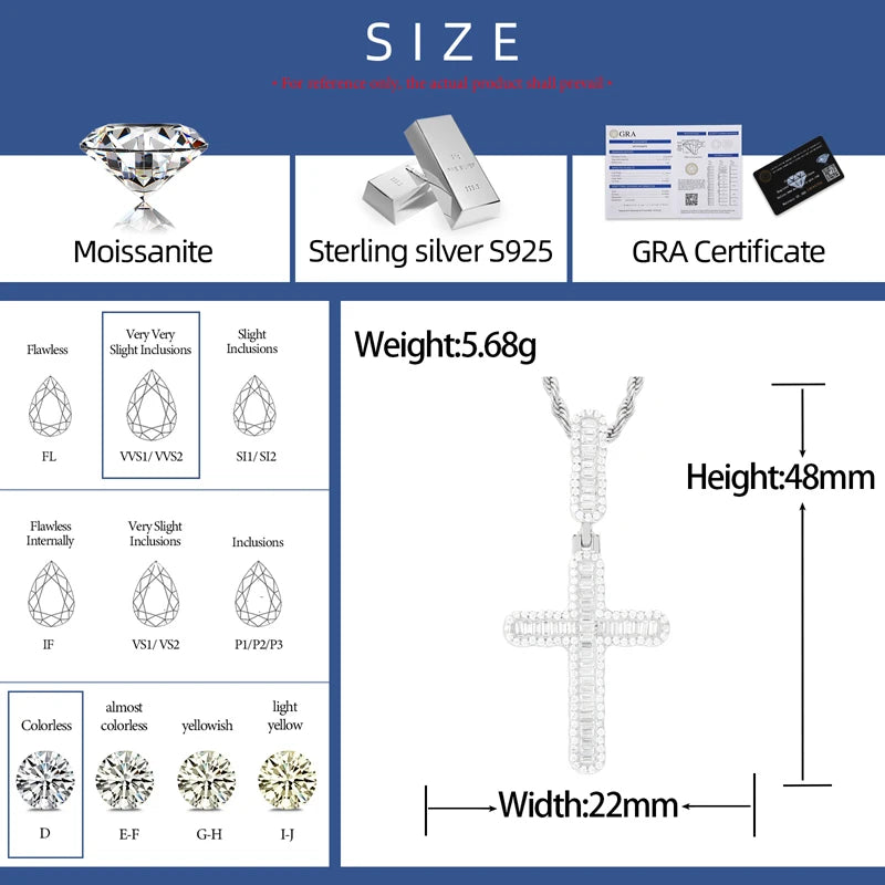 Luxury Simplified | Iced Baguette Moissanite Diamond 925 Silver Hip Hop Cross Pendant