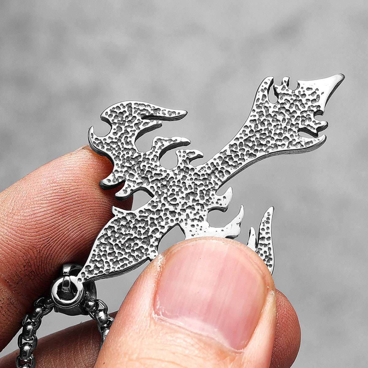 Mens Street Wear Fire Vulcan Cross No Fade Stainless Steel Pendant Chain Necklace