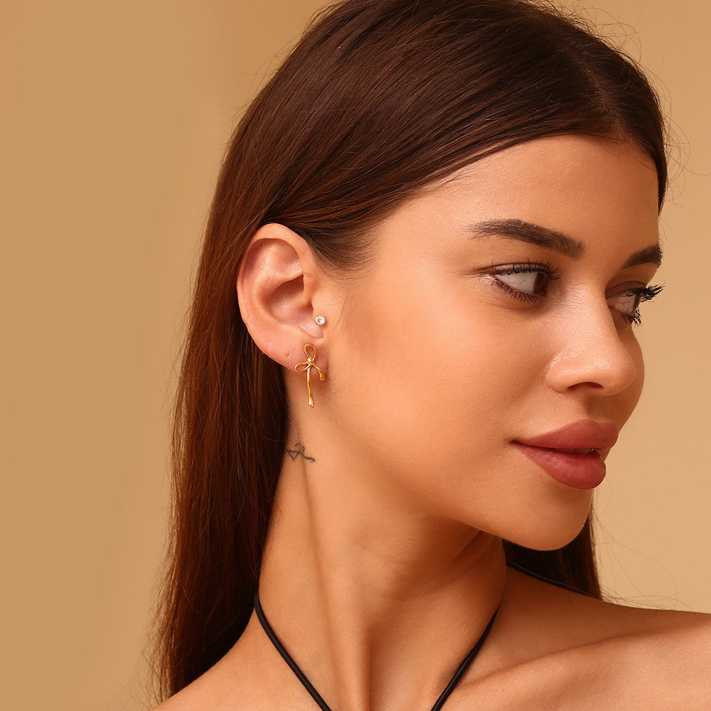 18k Gold Irregular Sweet Bow Sterling Silver Water Resistant Earrings