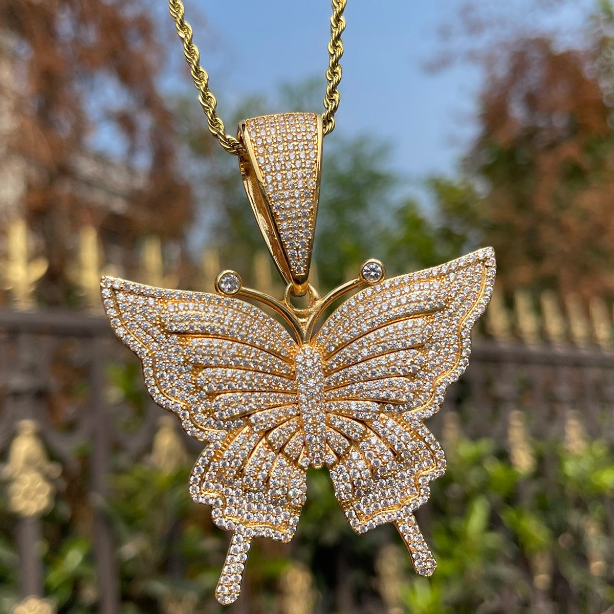 Ladies 24k Rose Silver Street Wear Casual Butterfly Bling Pendant Necklaces