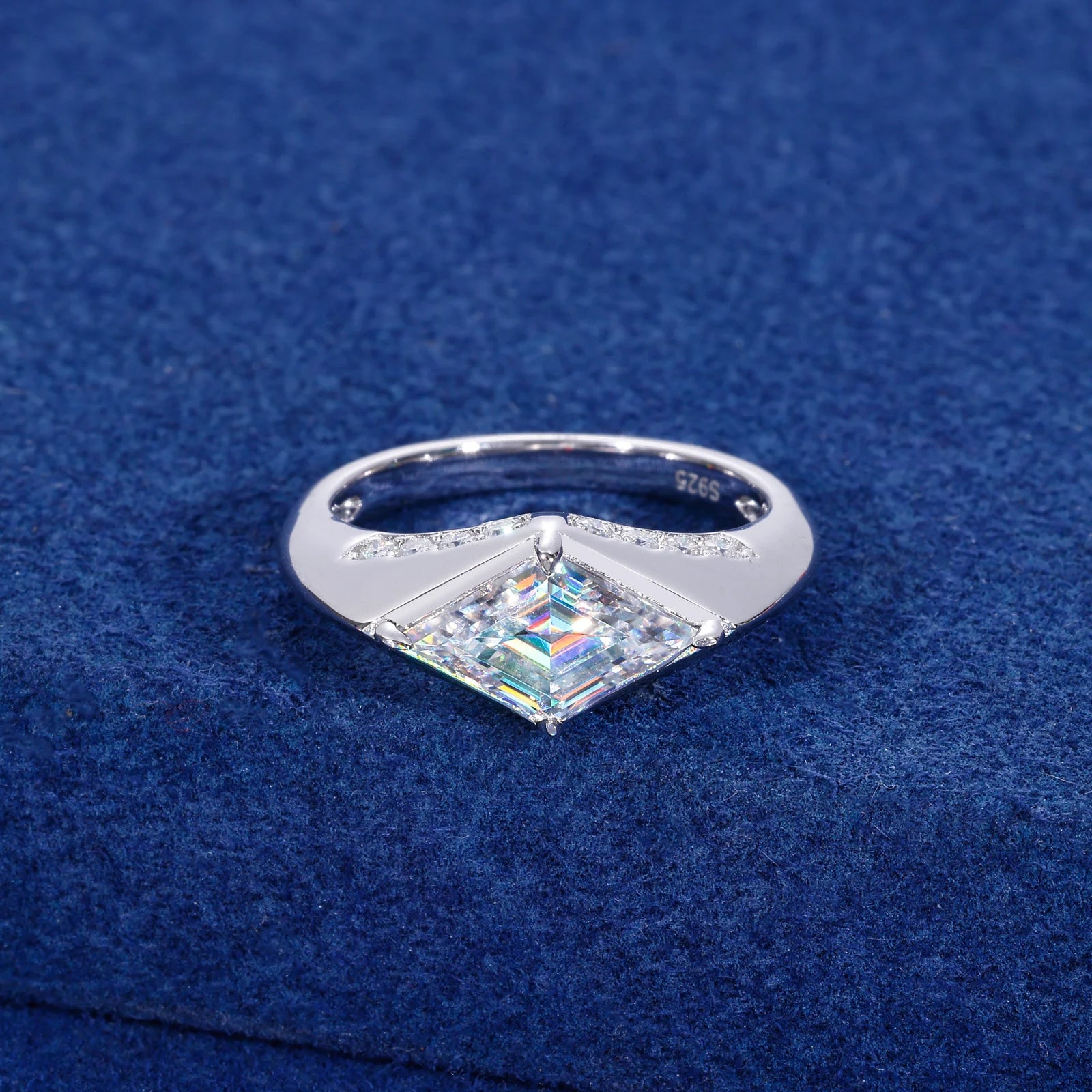 The Lozenge Cut | Moissanite Diamond Solid 925 Sterling Silver Luxury Statement Engagement Ring