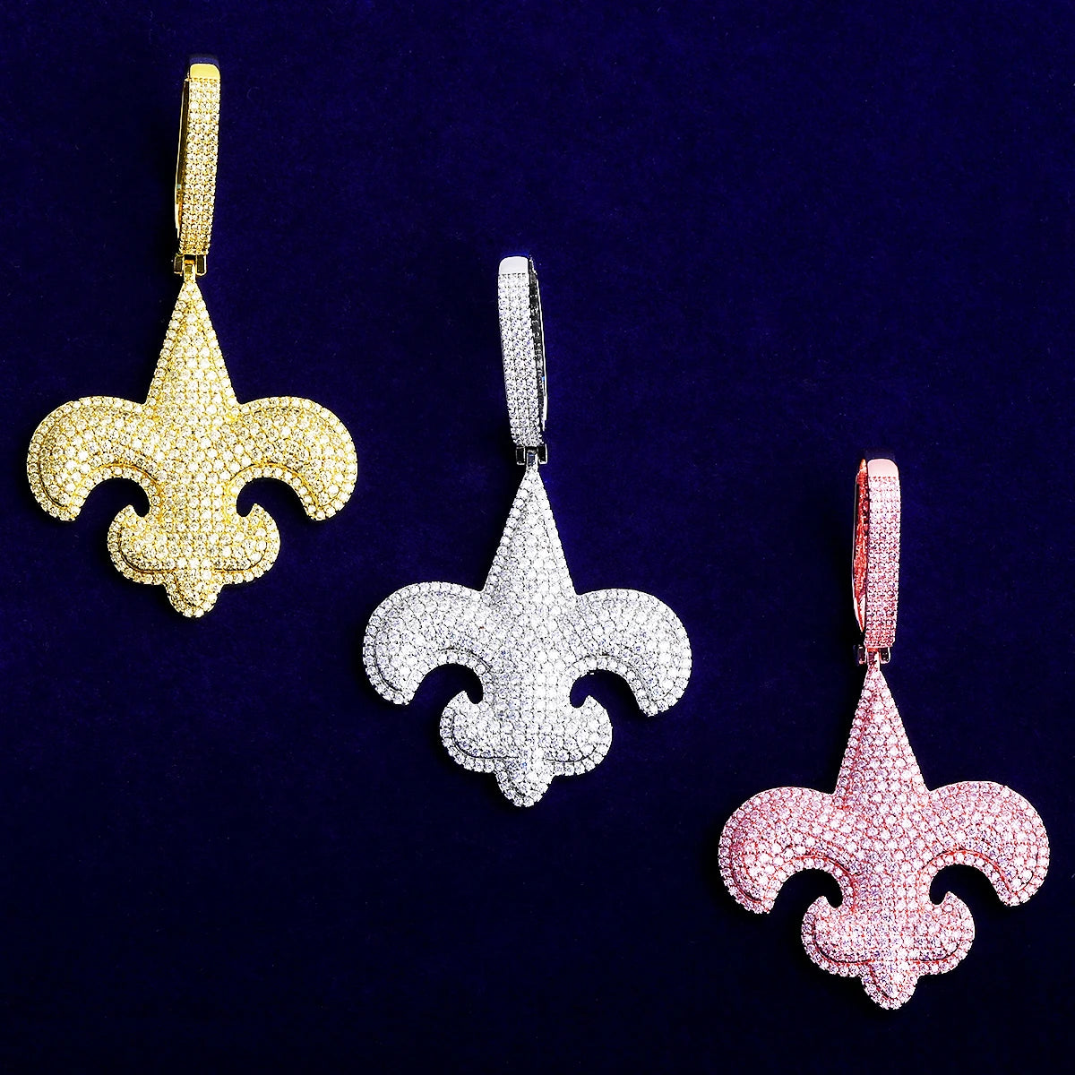 Fleur-de-lis | VVS Diamond CZ 5AA+ 24k 925 Silver Rose Gold Hip Hop Pendants