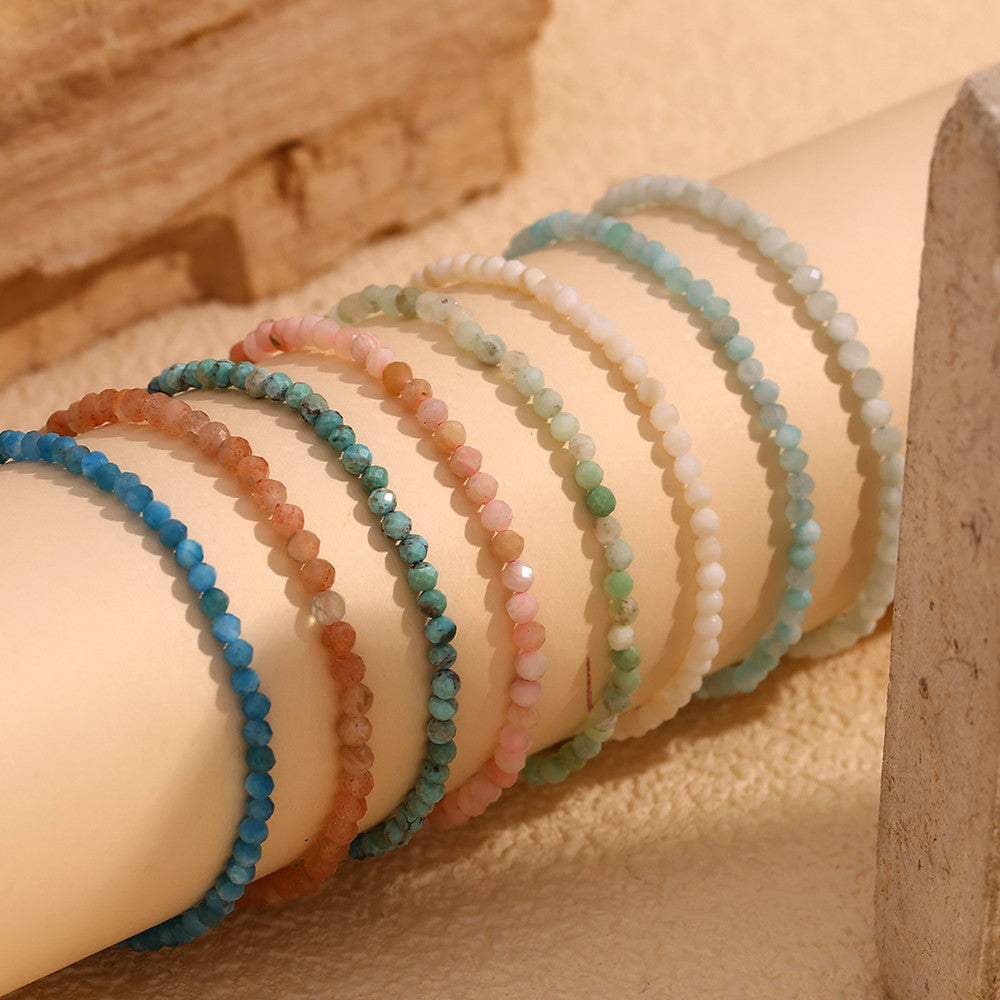 Stainless Steel Colorful Natural Stone Amazonite Round Beads 18k Gold Bracelets