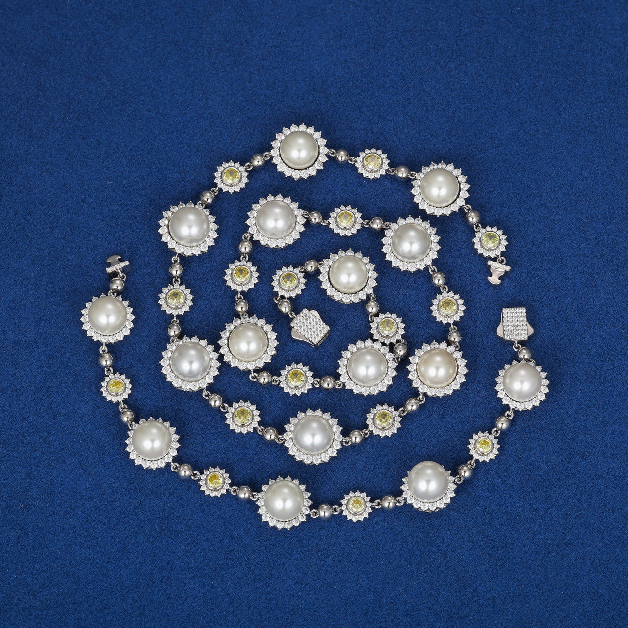 Pearl Sun | Moissanite Diamond Solid Sterling Silver Pearl Hip Hop Chain Necklace Bracelet Set