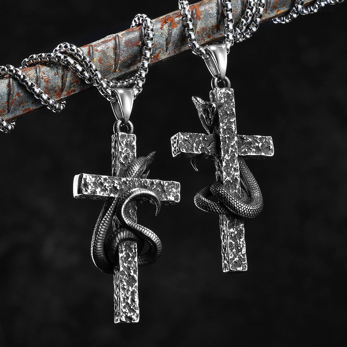 Cobra Cross | Solid Stainless Steel Good VS Evil Street Wear Pendant Chain Necklace