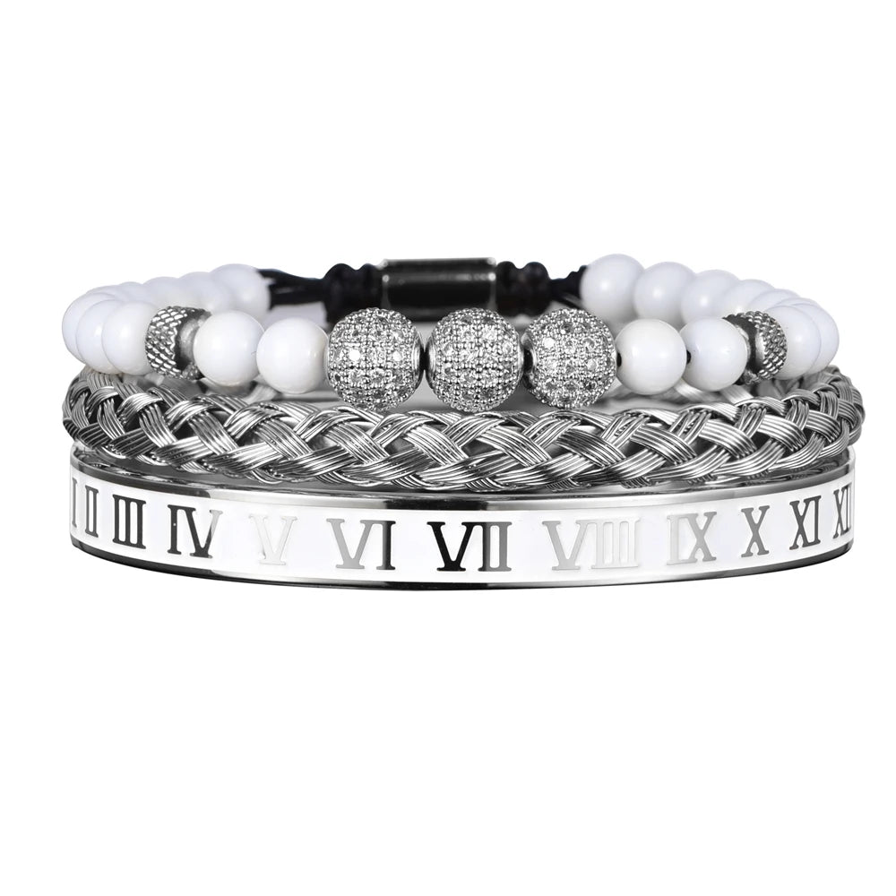 Imperial Force | Luxury Kings Crown 18k Gold Black Stainless Steel Bracelet 3 Piece Set