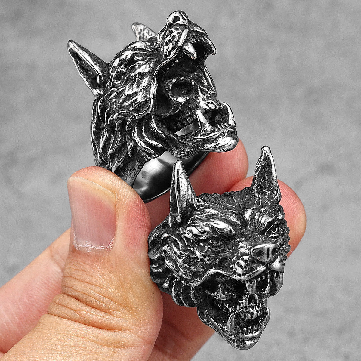 Wolf Warrior | 316L No Fade Stainless Steel Men Viking Wolf Skull Unique Ring