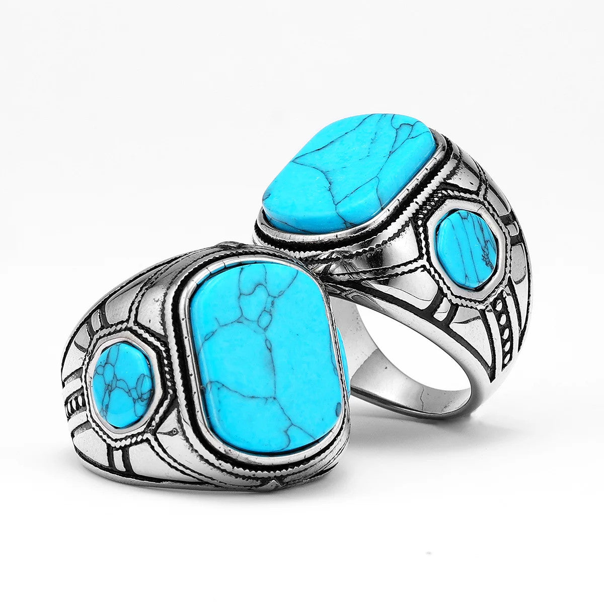Luxury Turquoise Black Obsidian Solid Stainless Steel No Fade Rings