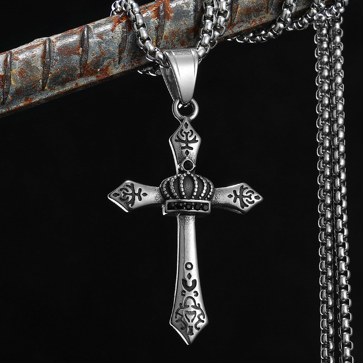 Crown Cross | Solid Stainless Steel Men's Kingly Cross Streetwear Pendant