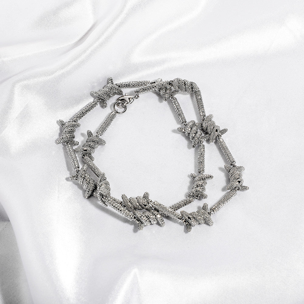 Frozen Wire | VVS Diamond CZ Barbed Wire Iced Blinged Out Chain Bracelets :Color Retention Waterproof