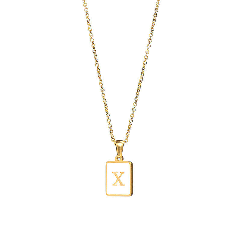 18k Gold Over Stainless Steel Mother of Pearl Shell Tarnish Free Initial Necklace