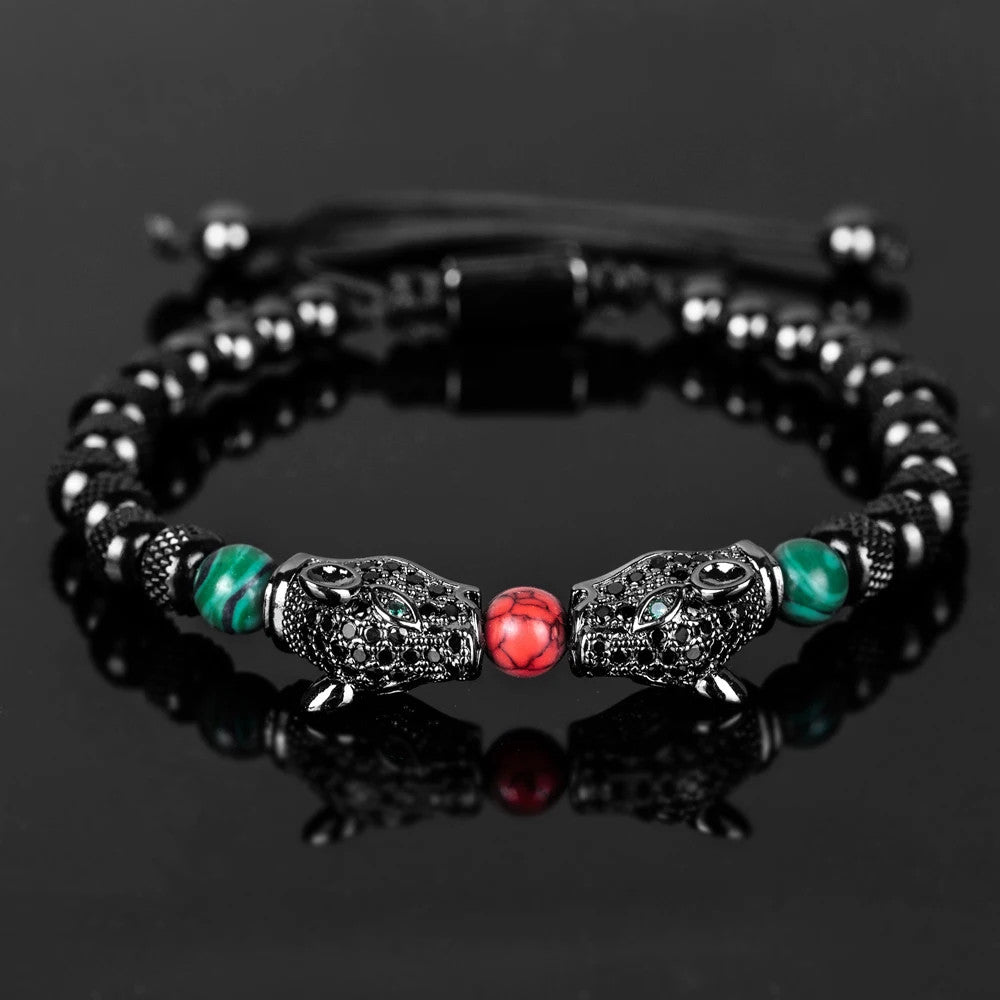 Leopard Spirit | Simulate Diamond Stainless Steel Double Leopard Head Bracelet