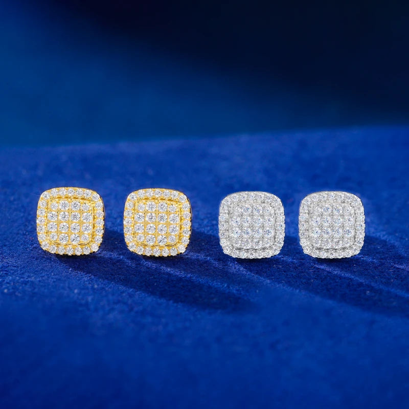 Sparkling Clusters | Iced Blinged Out Moissanite Diamond Square Cluster Stud Earrings