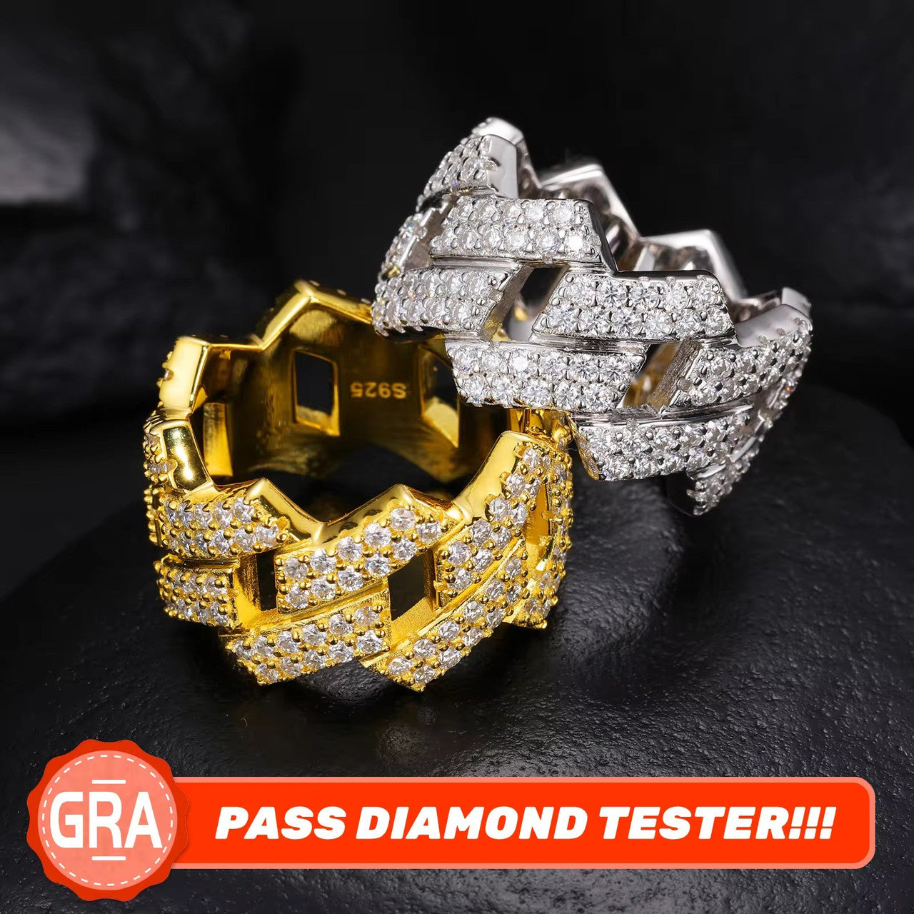 Ring of Ice | Cuban Link Moissanite Diamond 925 Solid Sterling Silver Hip Hop Rings