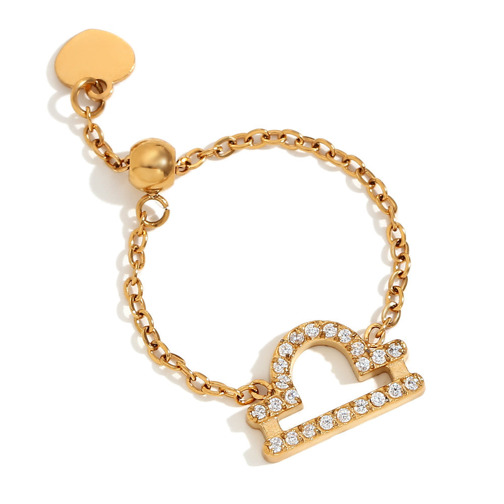 Ladies Waterproof 18k Gold Stainless Steel 12 Constellation Bling Adjustable Zodiac Rings