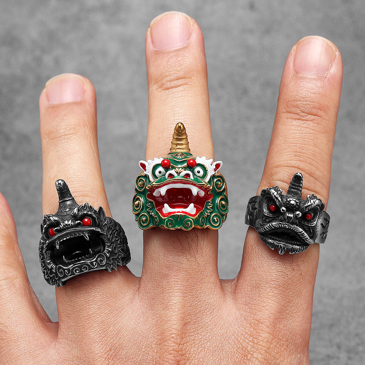 Chinese Lion Dance | 316L Solid No Fade Stainless Steel Unique Cultural Men Rings