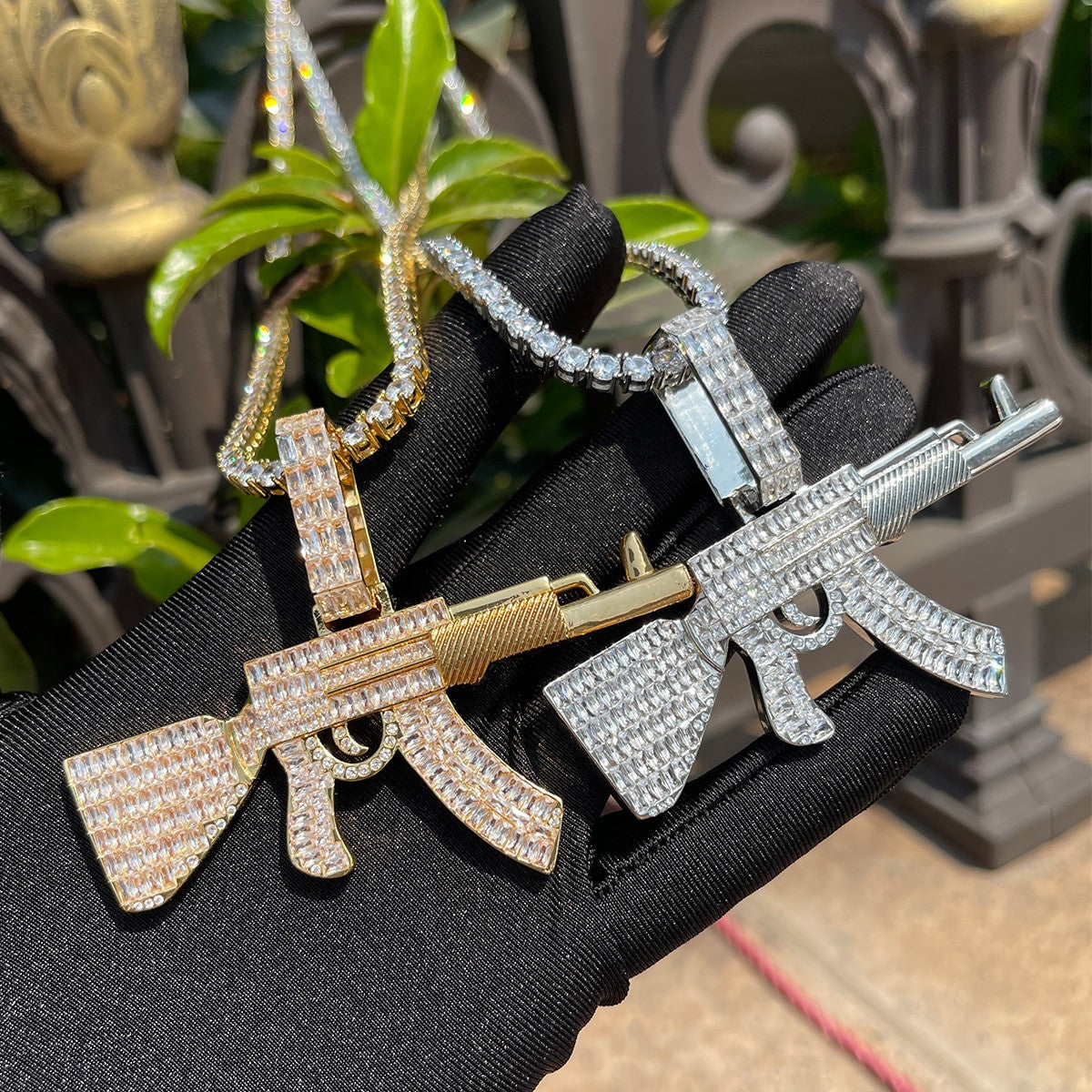 Choppa | Mens Ice Baguette AK 47 Hip Hop 24k Gold Silver Pendant