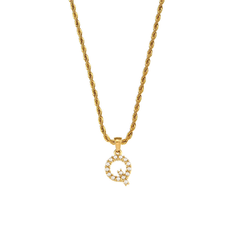 18k Gold No Fade Stainless Steel PVD Tarnish Free Elegant Pearl Letter Necklace