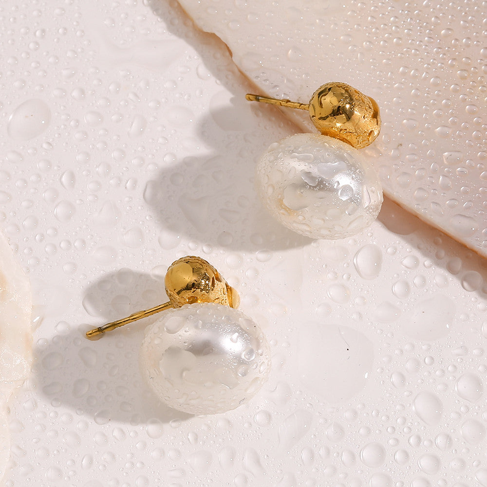 18k Gold Tarnish Free Imitation Pearl Stud Elegant Bling Earring