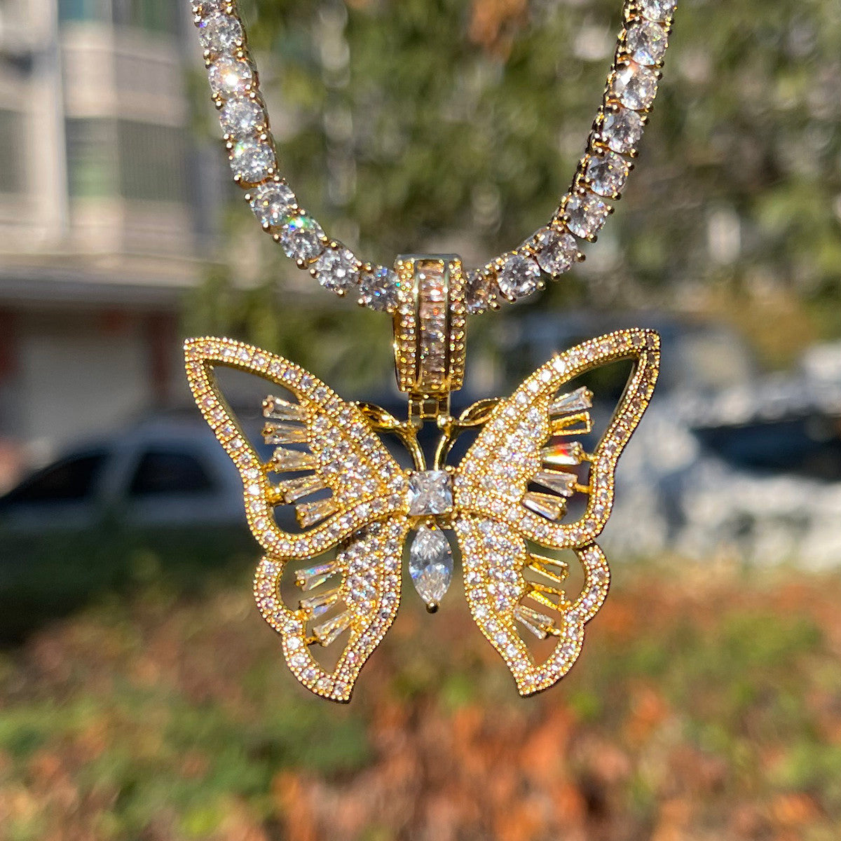 Enchanted Wings | Prong Set Center Stone Beautiful Butterfly Pendant Necklace