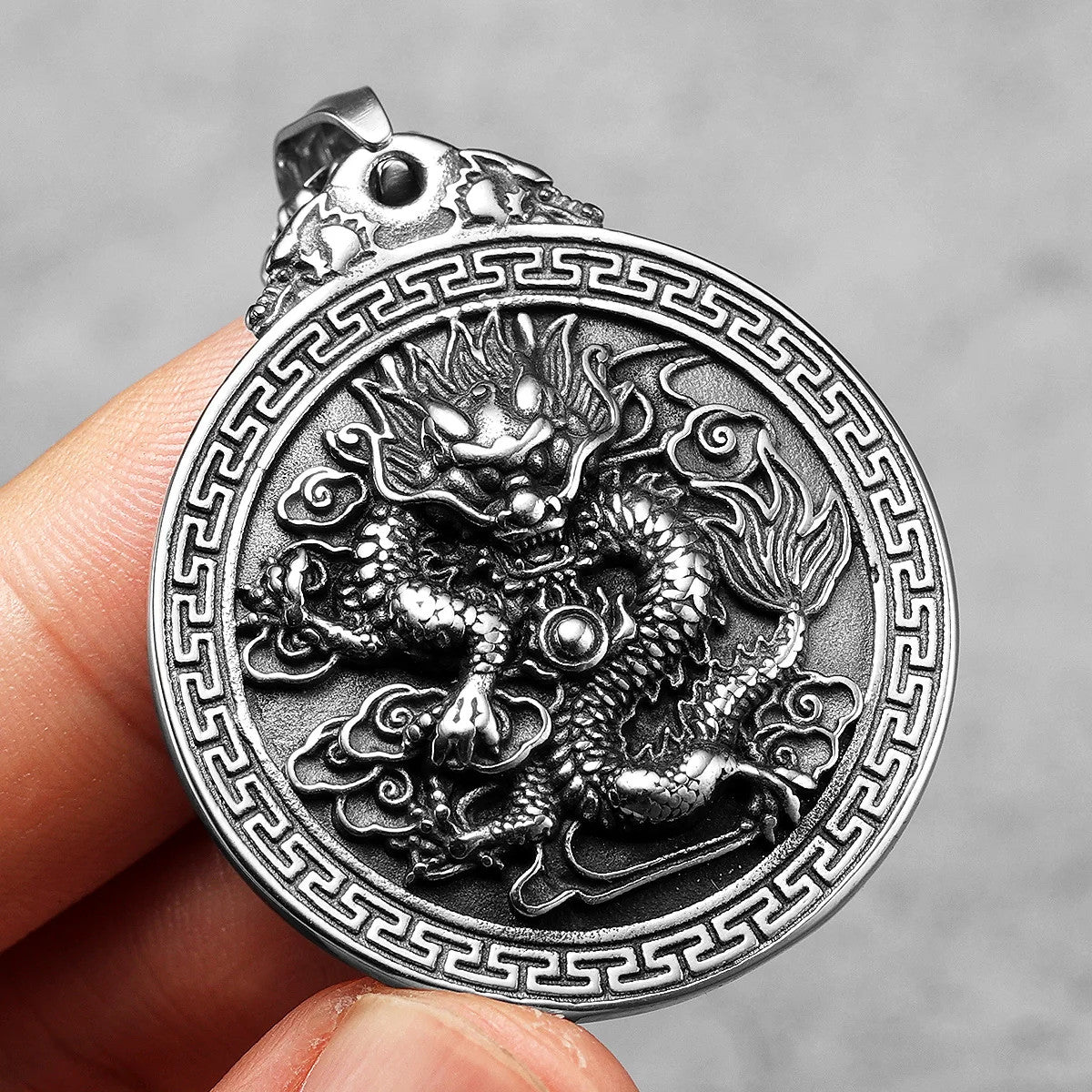 Chinese Dragon | 316L Stainless Steel Amulet Style Ancient Dragon Pendant