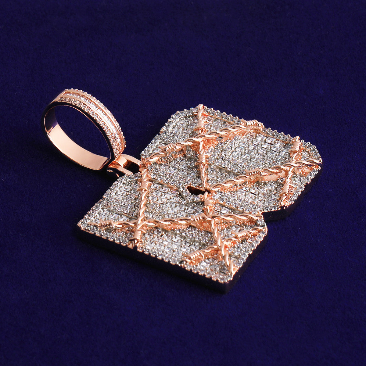 Cant Hold Me | Barbed Wire VVS Diamond CZ Baguette Stone Custom Name Plate Pendant