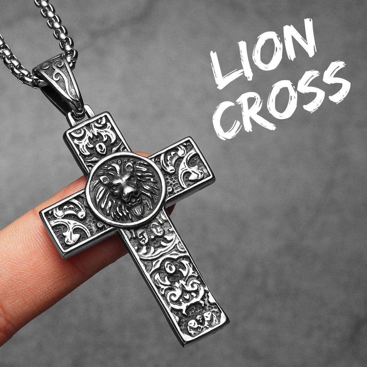 Lion Of Judah | 316L No Fade Stainless Steel Detailed Carving Cross Pendant