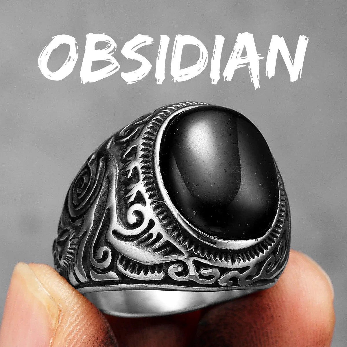 Luxury Turquoise Black Obsidian Solid Stainless Steel No Fade Rings