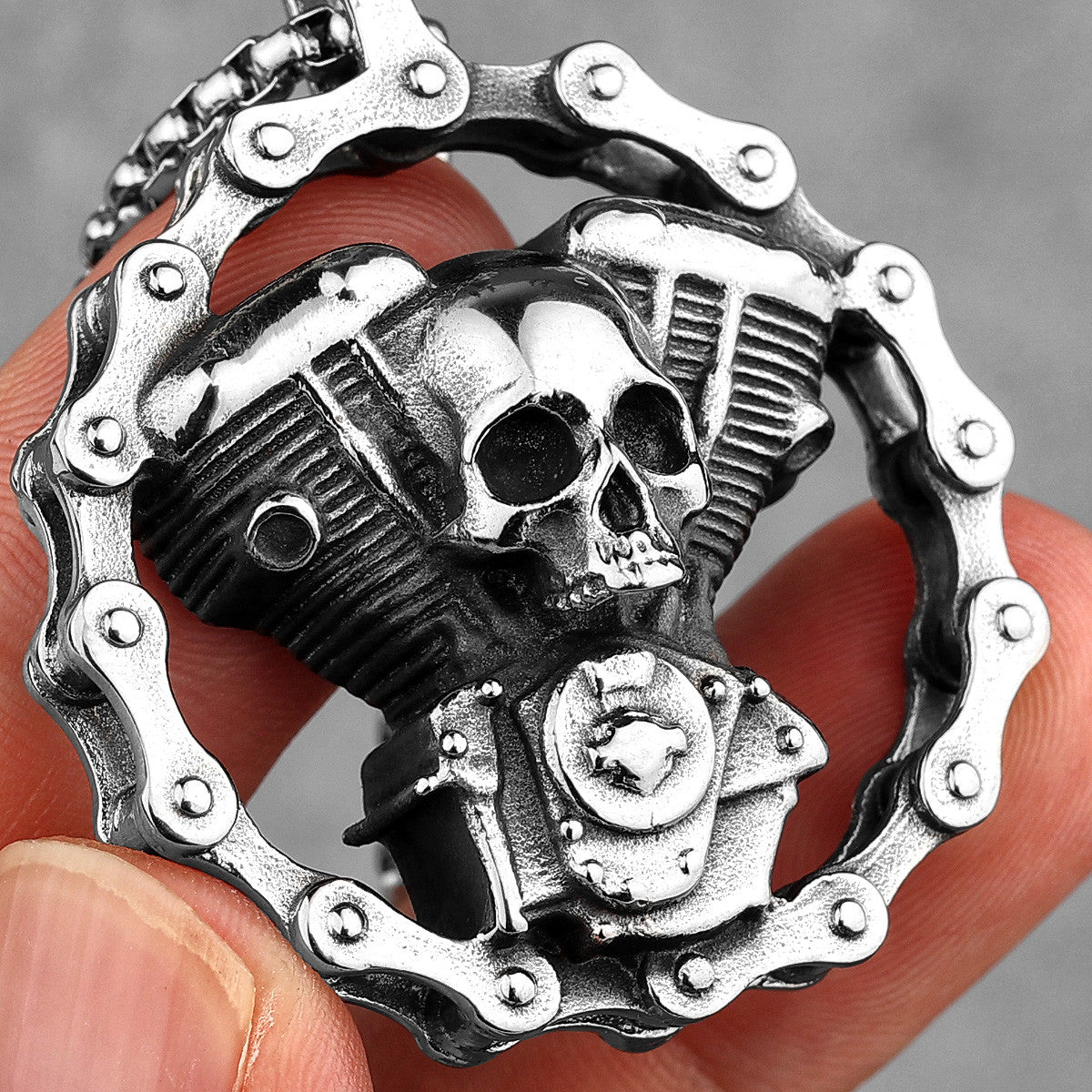 Skull Power | 316L No Fade Stainless Steel Engine Skull Street Style Hip Hop Pendant