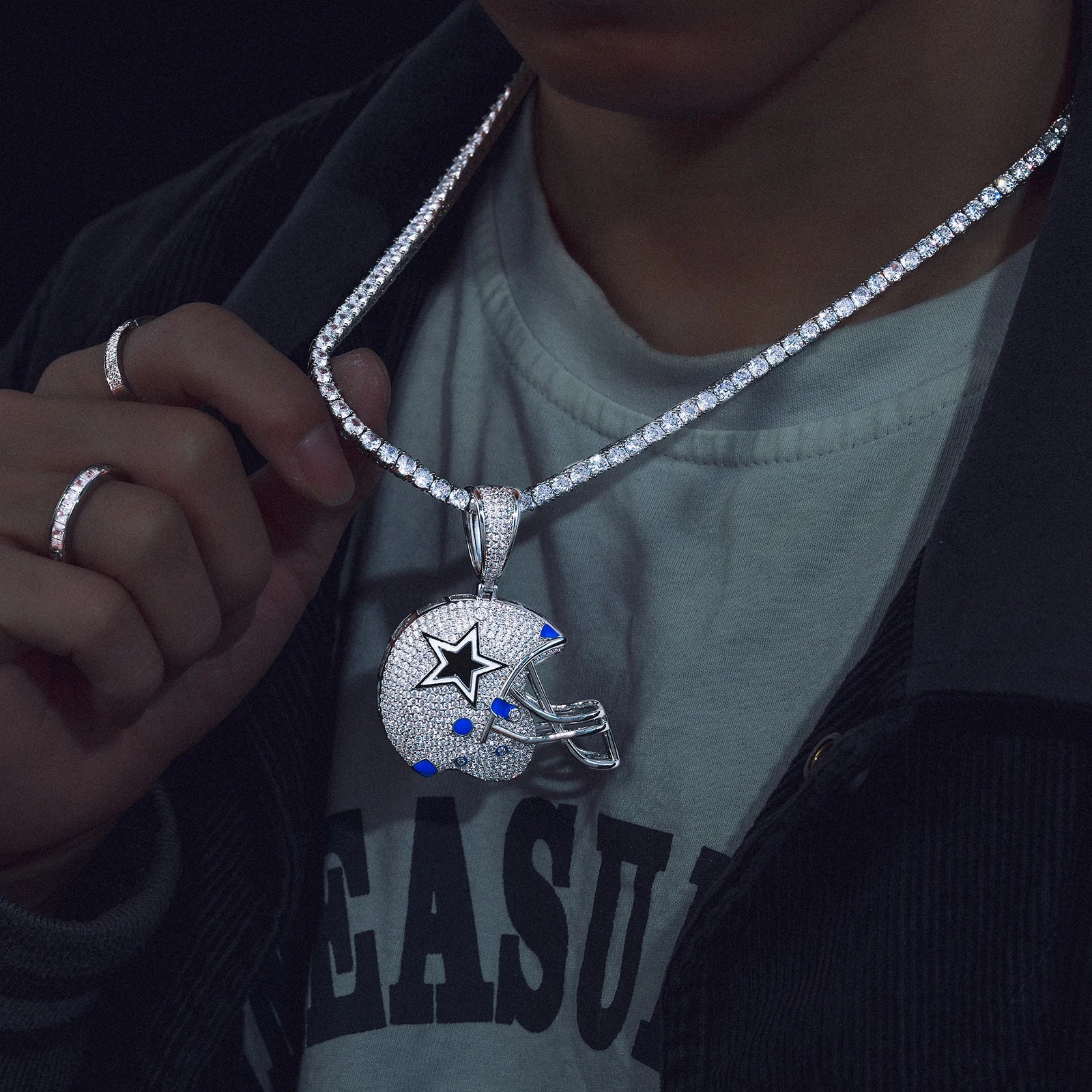 Americas Team II | S925 Moissanite Diamond 925 Solid Silver Hip Hop Helmet Pendant