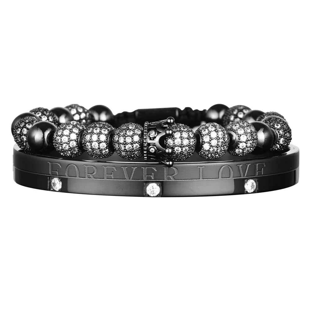 Self Love | 3 Piece VVS Diamond CZ Forever Love Iced Blinged Out Kings Crown Bracelet Set
