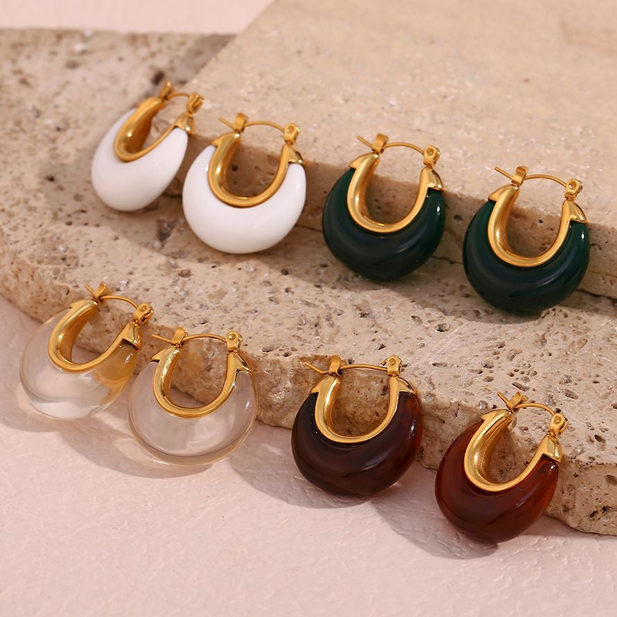 316L Silver Stainless Steel 18k Gold Tarnish Free Multiple Colors Acrylic Hoop Earrings