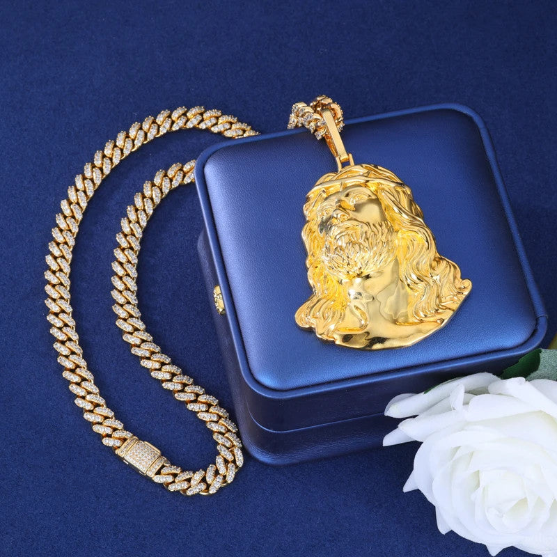 Rock Star Jesus | 18k Gold Over Solid Sterling Silver Christ Jesus Hip Hop Pendant Chain