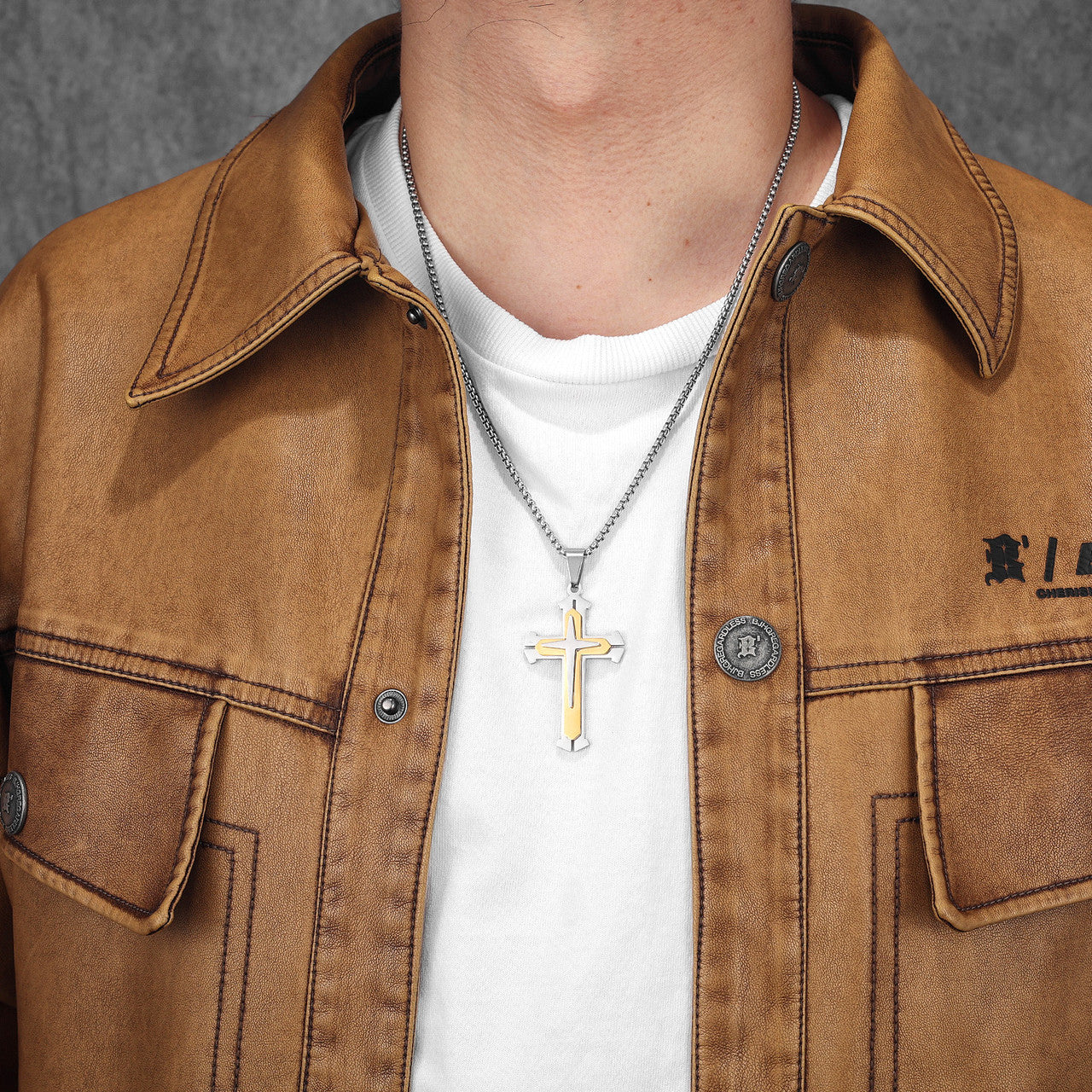 Trinity Cross | 14k Gold Over Solid Stainless Steel Tree Layer Cross Pendant Chain